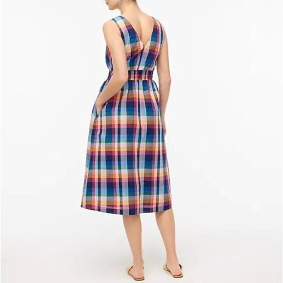 J. Crew Petite 2P Mixed-Plaid Button-Up Fit & Flare Sleeveless Midi Cotton Dress - Picture 3 of 14